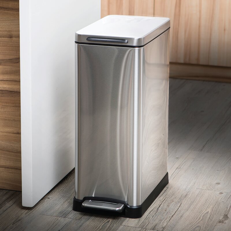 Home Zone Living 12 Gallon Kitchen Trash Can%252C Slim Stainless Steel%252C Step Pedal%252C 45 Litre 